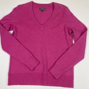 Pink Sparkle Slouch V-Neck Cotton Blend Pullover Knit Sweater Style & Co Small